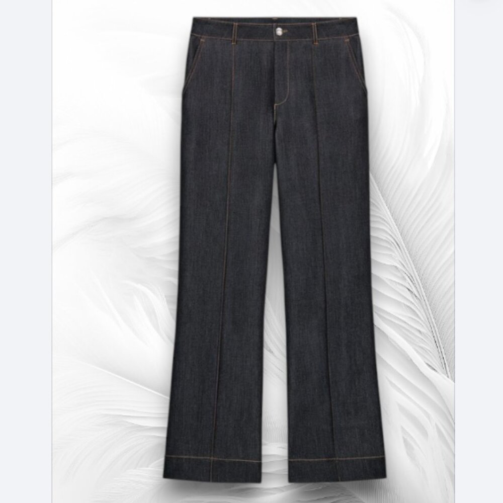 ZARA Dark Wash Wide Leg Denim Pants with Front Seam Detail